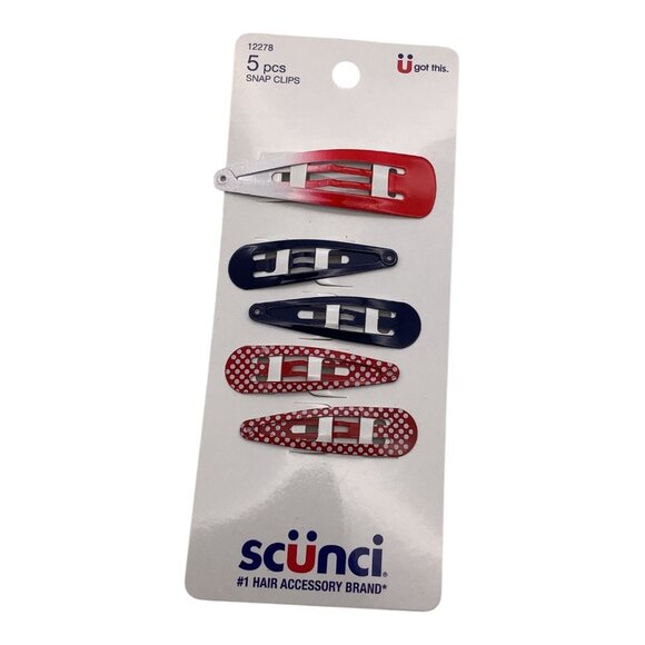Scunci U Got This Red White Blue Hair Snap Clips Assorted Colors 5 Pcs 12278 - Picture 1 of 8